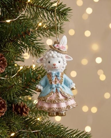 Ялинкова іграшка Овечка в капелюшку, блакитна, 9 см