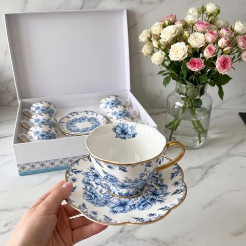 Чашка з блюдцем, 220 мл, "Tea Time" блакитні квіти